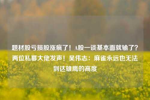 题材股亏损股涨疯了！A股一谈基本面就输了？两位私募大佬发声！吴伟志：麻雀永远也无法到达雄鹰的高度