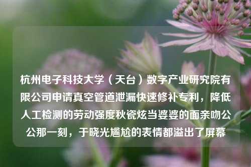 杭州电子科技大学（天台）数字产业研究院有限公司申请真空管道泄漏快速修补专利，降低人工检测的劳动强度秋瓷炫当婆婆的面亲吻公公那一刻，于晓光尴尬的表情都溢出了屏幕