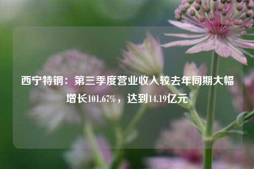 西宁特钢：第三季度营业收入较去年同期大幅增长101.67%，达到14.19亿元