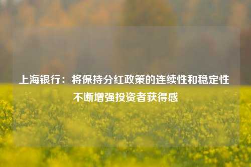 上海银行：将保持分红政策的连续性和稳定性 不断增强投资者获得感