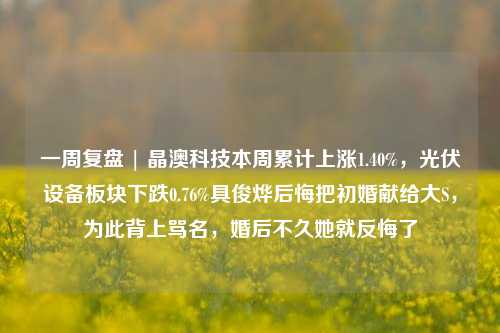 一周复盘 | 晶澳科技本周累计上涨1.40%，光伏设备板块下跌0.76%具俊烨后悔把初婚献给大S，为此背上骂名，婚后不久她就反悔了