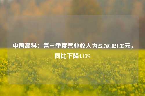 中国高科：第三季度营业收入为25,760,821.35元，同比下降4.13%